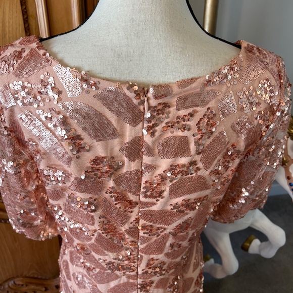 DONNA MORGAN Camilla Sequin Flutter Sleeve Gown OYSTER 10 Sequin Rose Gold - Picture 6 of 16